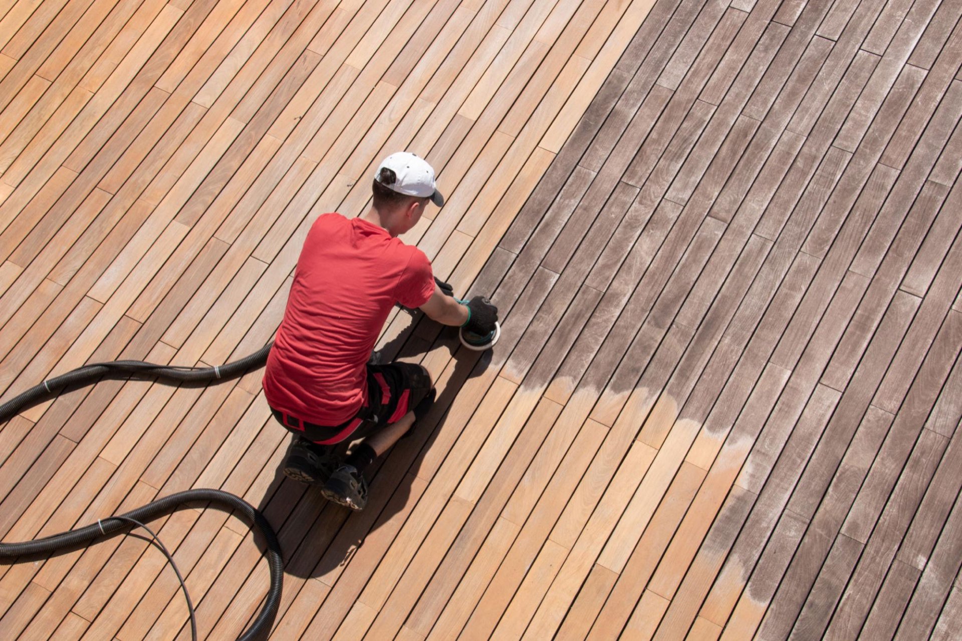 Deep cleaning an Ipe deck in Irvine before sanding