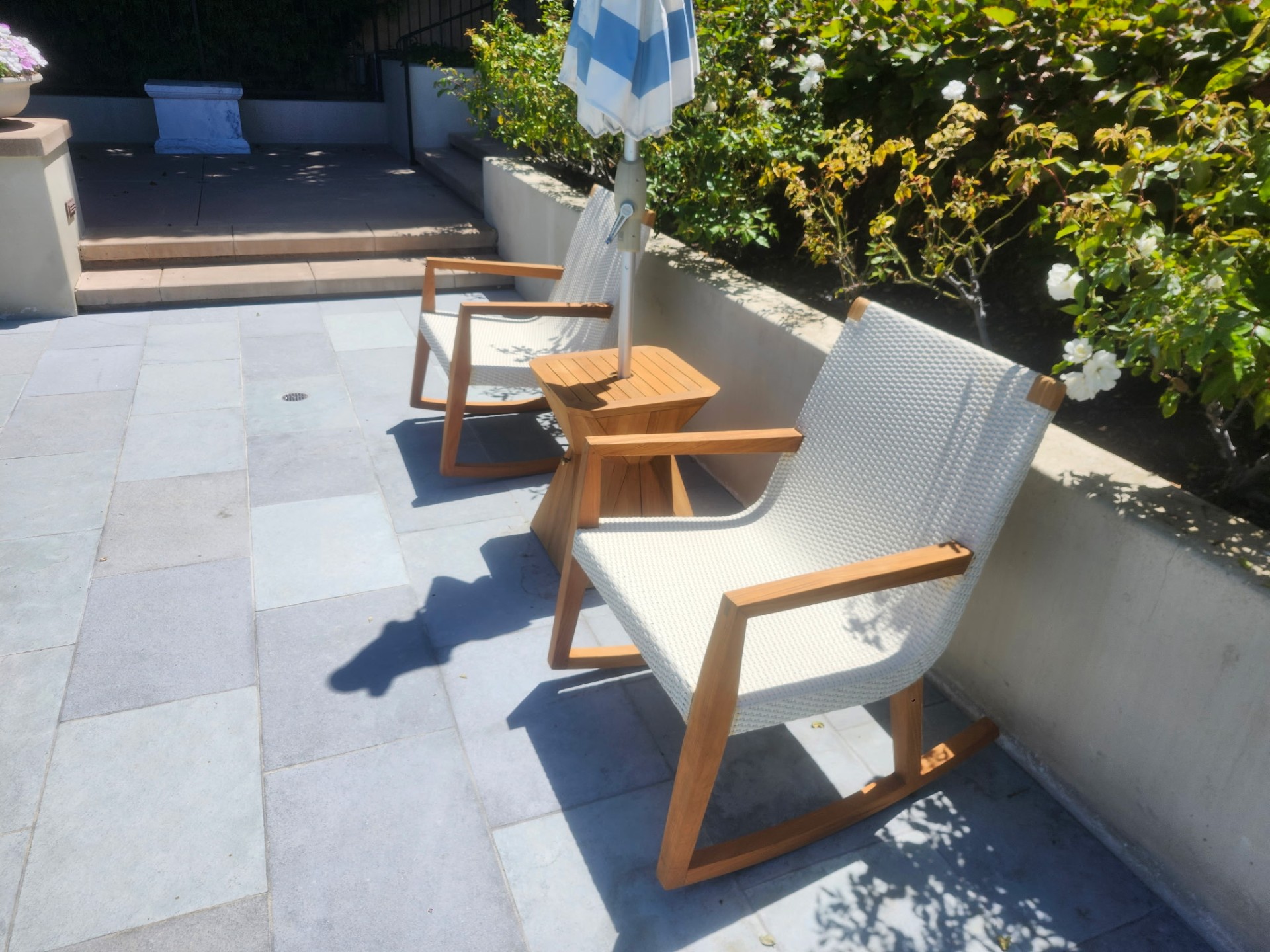 Garden Rocking Chairs — teak restoration by My Teak Pro for a Encinitas client, finished in Corona del Mar, CA