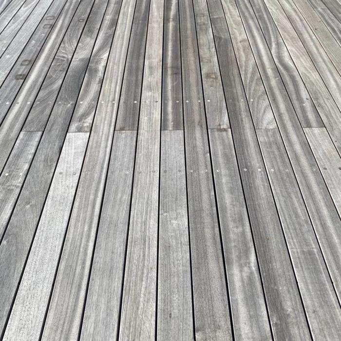 Weathered gray Ipe deck in Irvine before refinishing