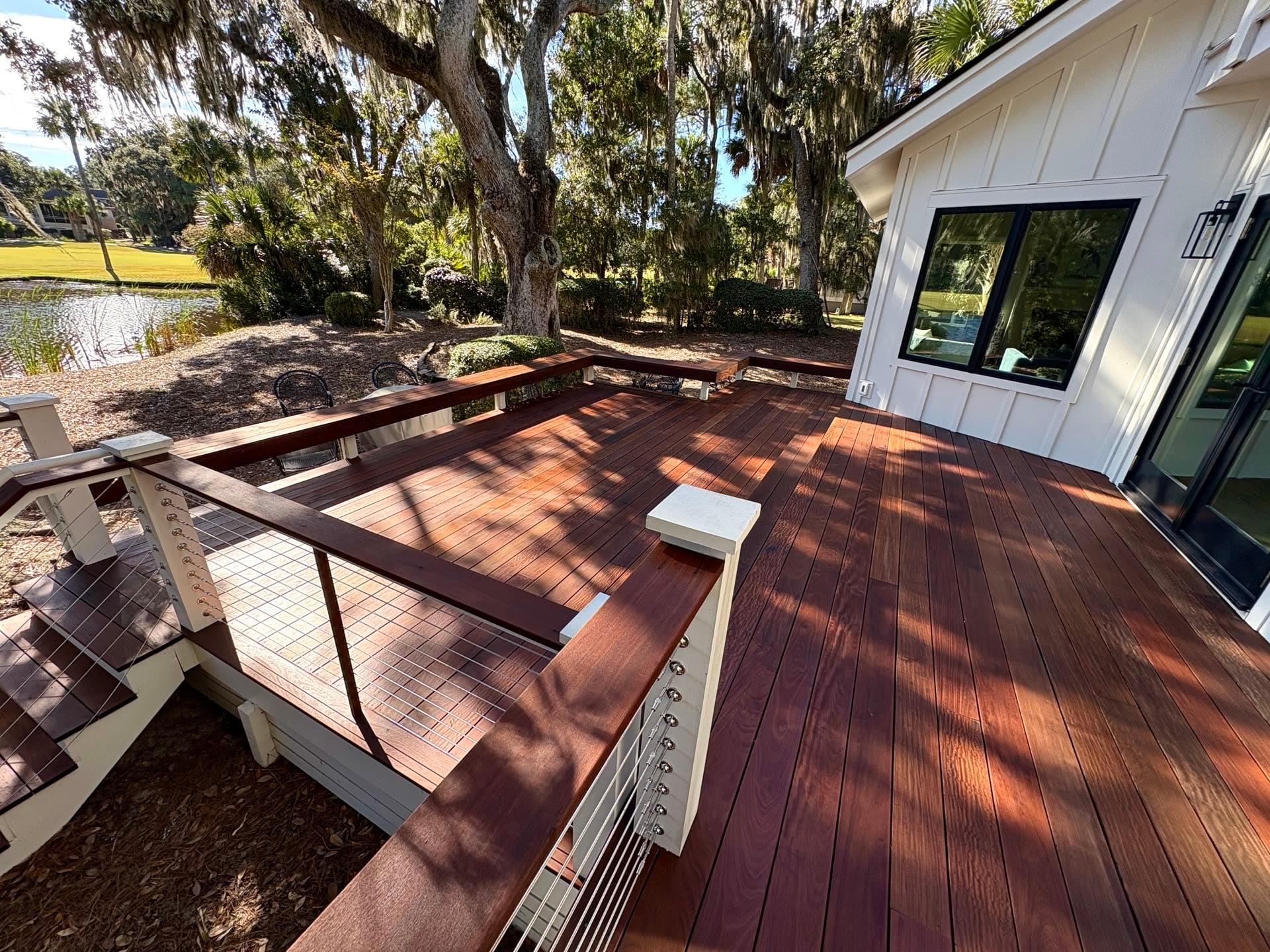 Fully restored Ipe deck with cable railings