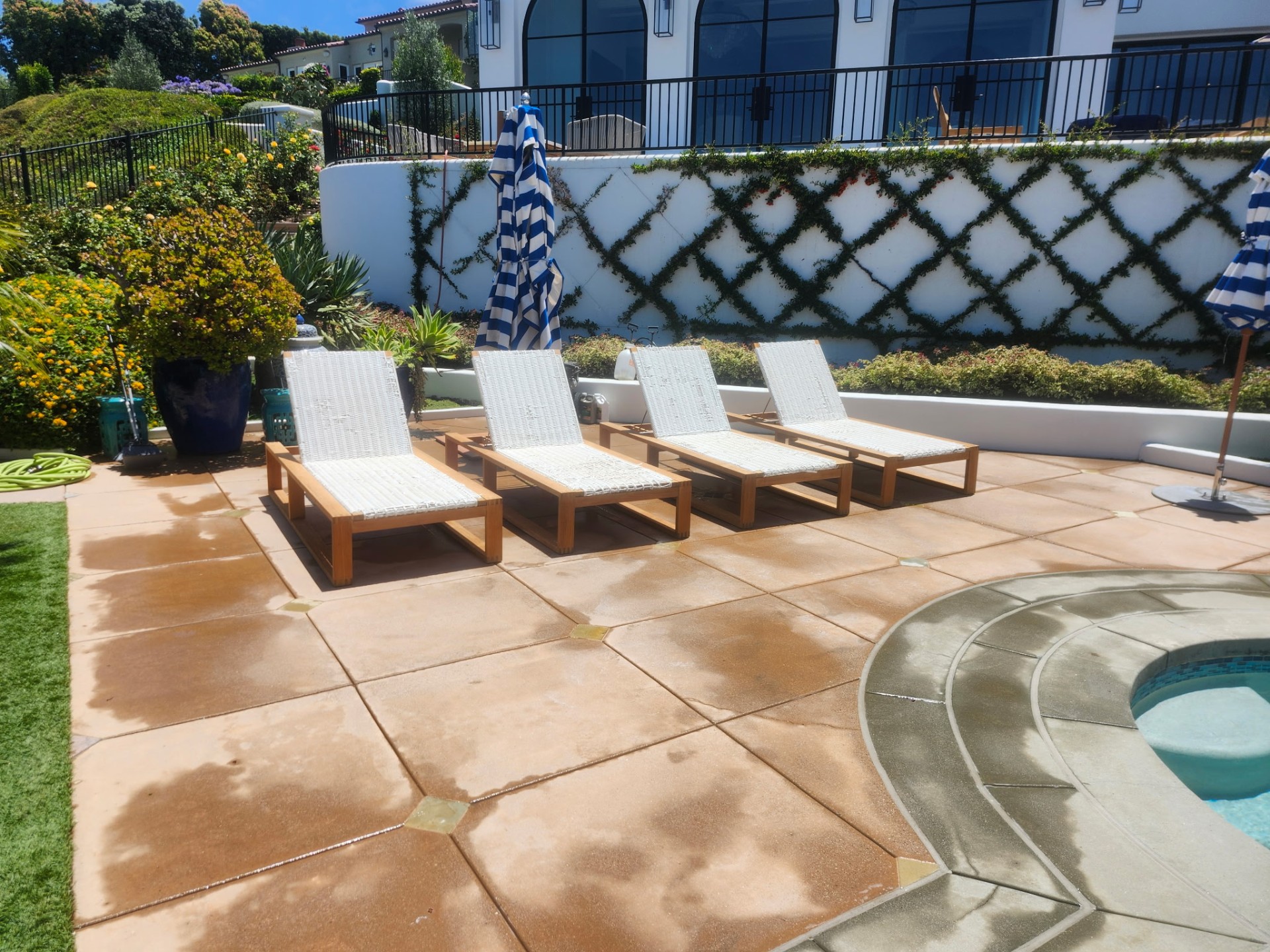 Chaise Loungers by the Spa — teak restoration by My Teak Pro for a Newport Beach client, finished in Newport Beach, CA
